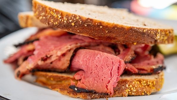 Pastrami sandwich at Wise Sons deli at the Contemporary Jewish Museum, San Francisco, California, April 10, 2022. Jewish delis of New York are disappearing. SFTM/GADO/GETTY IMAGES 