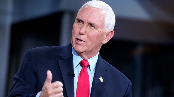 Former Vice President Mike Pence at Fox News Channel studios, in New York City, on November 16, 2022. He recently addressed an IAJF event in New York. JOHN LAMOARSKI/GETTY IMAGES 