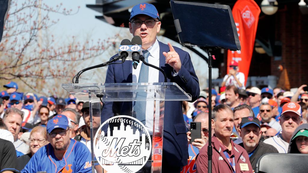 New York Mets owner Steven A. Cohen speaks at the Tom Seaver statue unveiling ceremony before a game against the Arizona Diamondbacks at Citi Field on April 15, 2022, in New York City. Cohen purchased the Mets in 2020 for roughly $2.4 billion, which was a record-breaking sale price for an MLB at the time. JIM MCISSAC/BENZINGA