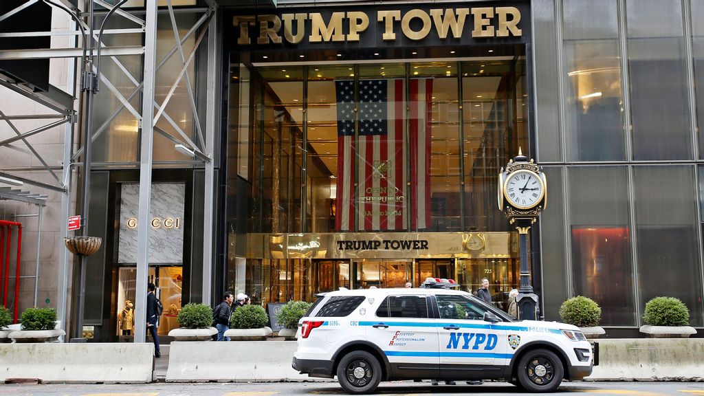 A NYPD car waits at the Trump Tower on October 24, 2022, in New York City. The Trump Organization was found guilty by a grand jury on all counts of tax fraud. LEONARDO MUNOZ/BENZINGA