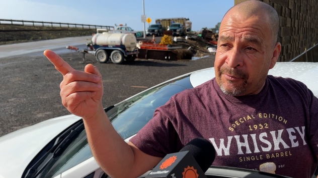 Martin Becerra, a Santa Maria resident, talks about getting stranded on his way home from the airport with his family. California rain has been turbulent throughout the state. BILL WADELL/ACCUWEATHER 