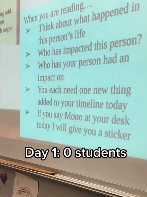 Read-y to go: Teacher writes random things on the board to check students are paying attention