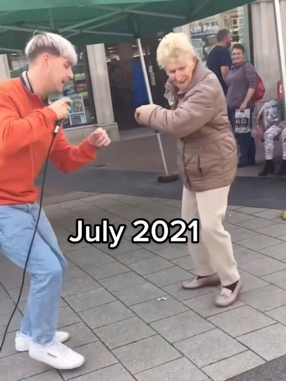 Dancing queen: Elderly woman dancing on the street is a hit