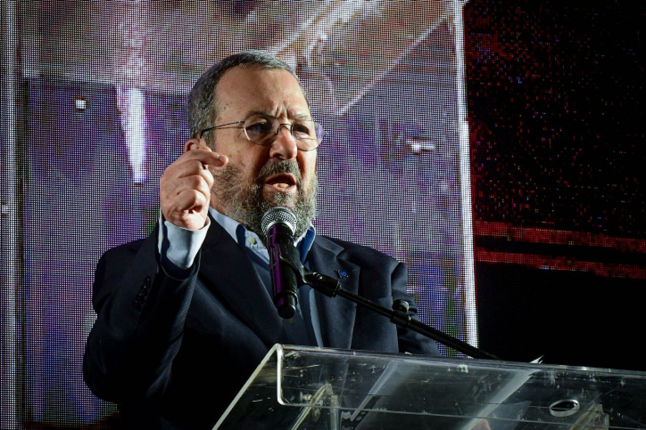 <p>Former Israeli Prime Minister Ehud Barak at a protest in Tel Aviv against the government's planned judicial reforms in Feb 2023. Trident DMG will provide Blue and White Future with strategic communications services. AVSHALOM SASSONI/FLASH90.</p>