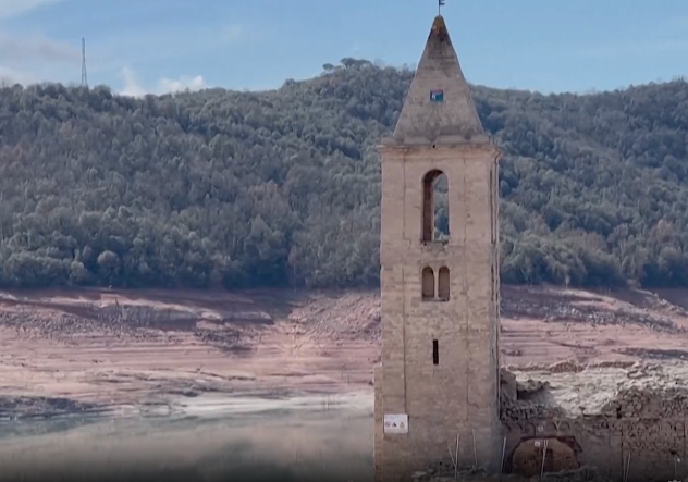 Falling water levels at the Sau reservoir in the town of Vilanova de Sau in the Catalonia region of Spain have exposed the Romanesque ruins of an 11th-century church in the usually submerged village of Sant Roma de Sau. AFP/ACCUWEATHER
