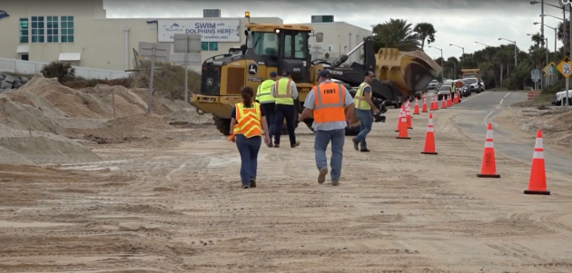 Florida Department of Transportation crews acted fast in the wake of Hurricane Nicole, repairing a section of State Road A1A along Vilano Beach. The fast-working FDOT crews, many pulled away from home to deal with yet another natural disaster, were able to quickly complete emergency repairs on the road. (COURTESY OF ACCUWEATHER)