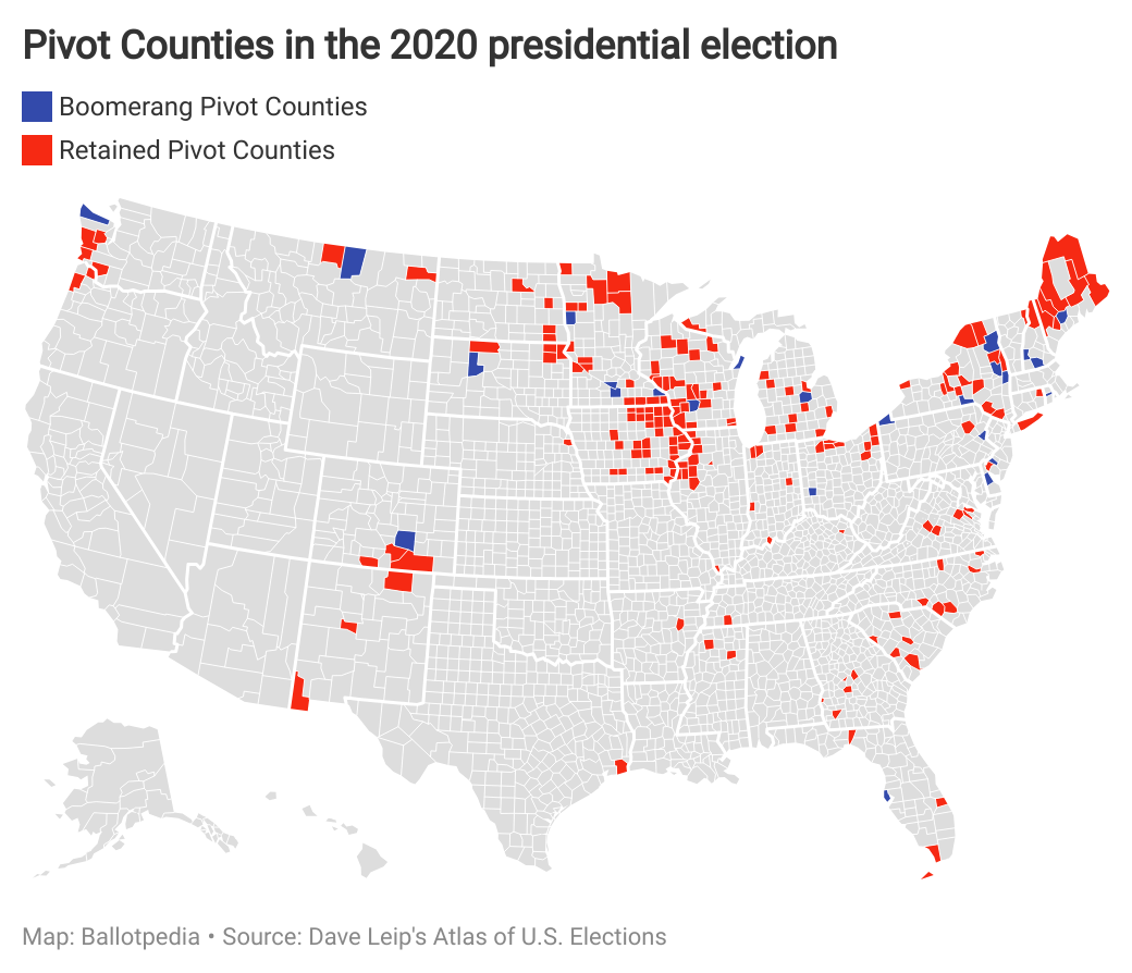 <p> The analysis shows there is a clear urban-rural divide between Retained and Boomerang Pivot Counties, with Retained Pivot Counties having a smaller population compared to Boomerang Pivot Counties. BALLOTPEDIA. </p>