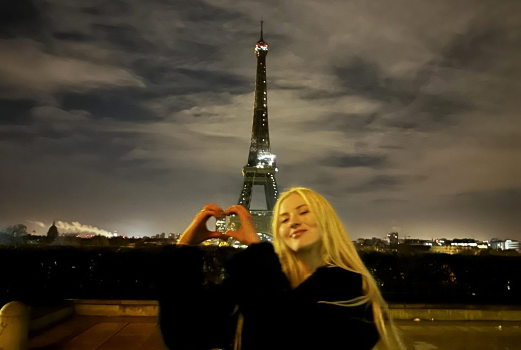 Evelina Parkere, of Latvia, went on a first date before getting drunk and flying to Paris with her mystery man. (Photo via SWNS)