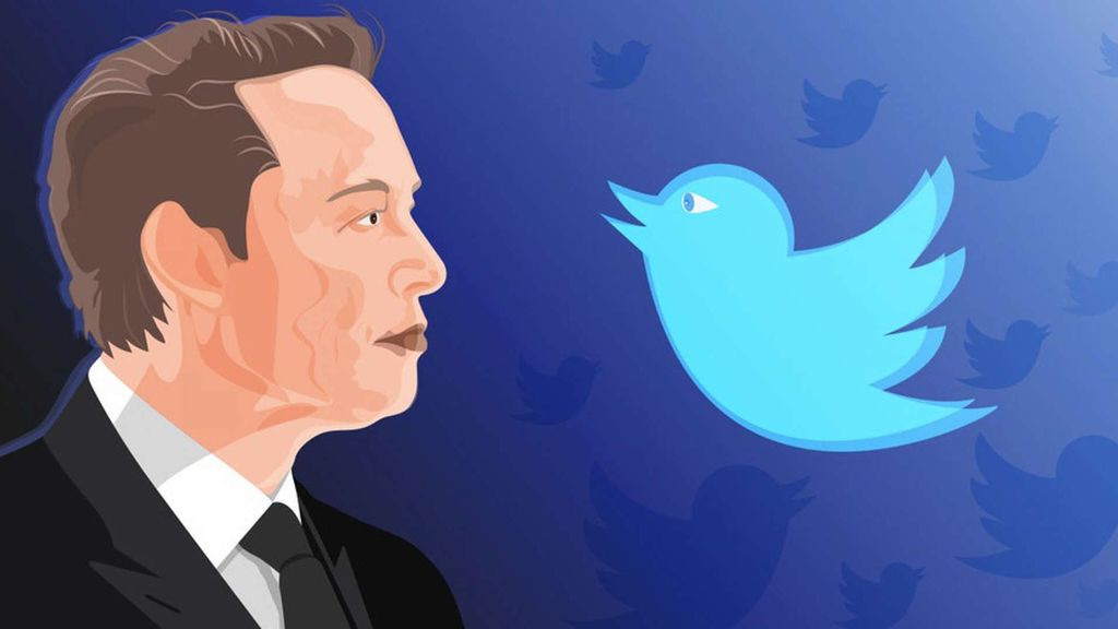 Portrait of Elon Musk with Twitter logo. (Benzinga)