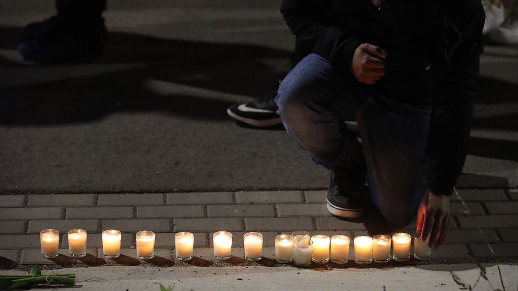 Family, friends, co-workers, and community members participate in a walk and vigil at the site where Shane Stanton was shot and killed. in Toronto. October 14, 2020. Shane Stanton, a YMCA employee was shot dead as a victim of the city's rising gun violence. Recetly, Prime Minister Justin Trudeau‘s Canadian government has designated the first Friday of June every year as a National Day Against Gun Violence. PHOTO BY STEVE RUSSELL/GETTY IMAGES