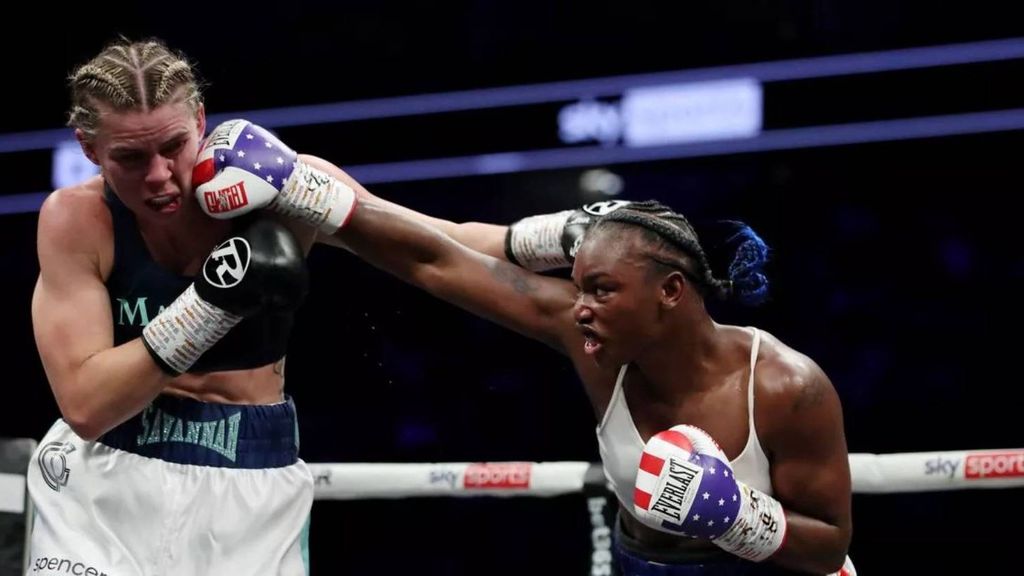 <p>Claressa Shields (R) punches Savannah Marshall (L) during the IBF, WBA, WBC, WBO World Middleweight Title fight, which is the first women's only boxing card in the UK at The O2 Arena on in London, England. Claressa Shields looks to rematch Savannah Marshall in MMA match. JAMES CHANCE/GETTY IMAGES. </p>