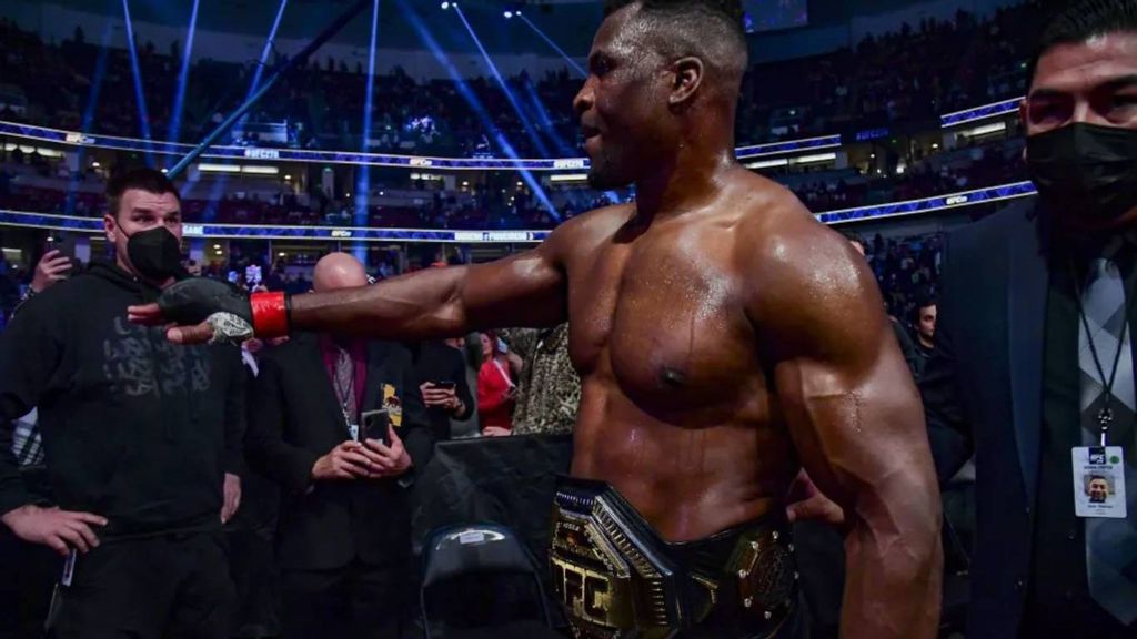 <p>Francis Ngannou  celebrates after defeating Ciryl Gane  by unanimous decision in their heavyweight title fight during the UFC 270 event in Anaheim, California. After the Anthony Joshua bout, Francis Ngannou will go back to MMA. KATELYN MULCAHY/GETTY IMAGES. </p>