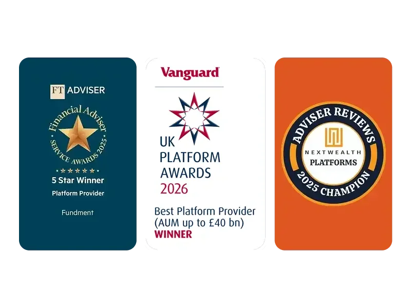 FT Adviser 5 Star Winner, Vanguard UK Platform Award 2026 Winner, NextWealth Platforms 2025 Champion logos