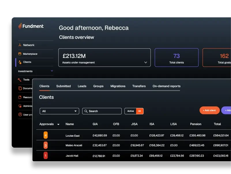 Fundment platform user interface example
