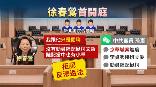徐春鶯案開庭 法官提出伊和中國官員有對話