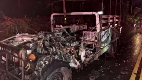 陸軍十軍團軍用汽車著火 規台燒甲賰骨架