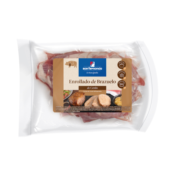 Enrollado de brazuelo de cerdo x und <br> Rango 0.9 a 1.4 kg.