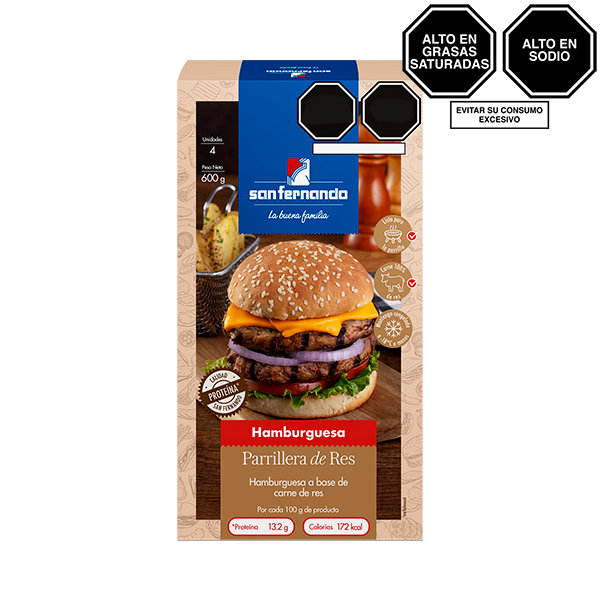 Hamburguesa parrillera de res <br> x 4 und