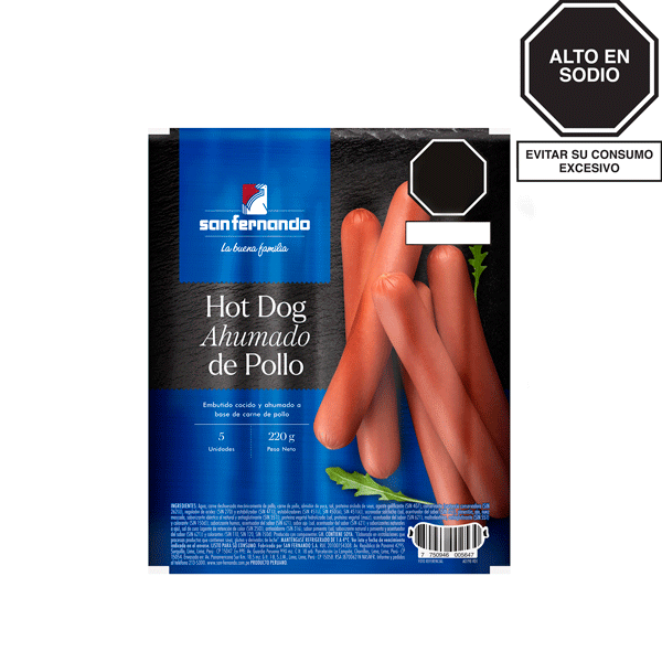 Hot dog ahumado de pollo <br>x 220 Gr.