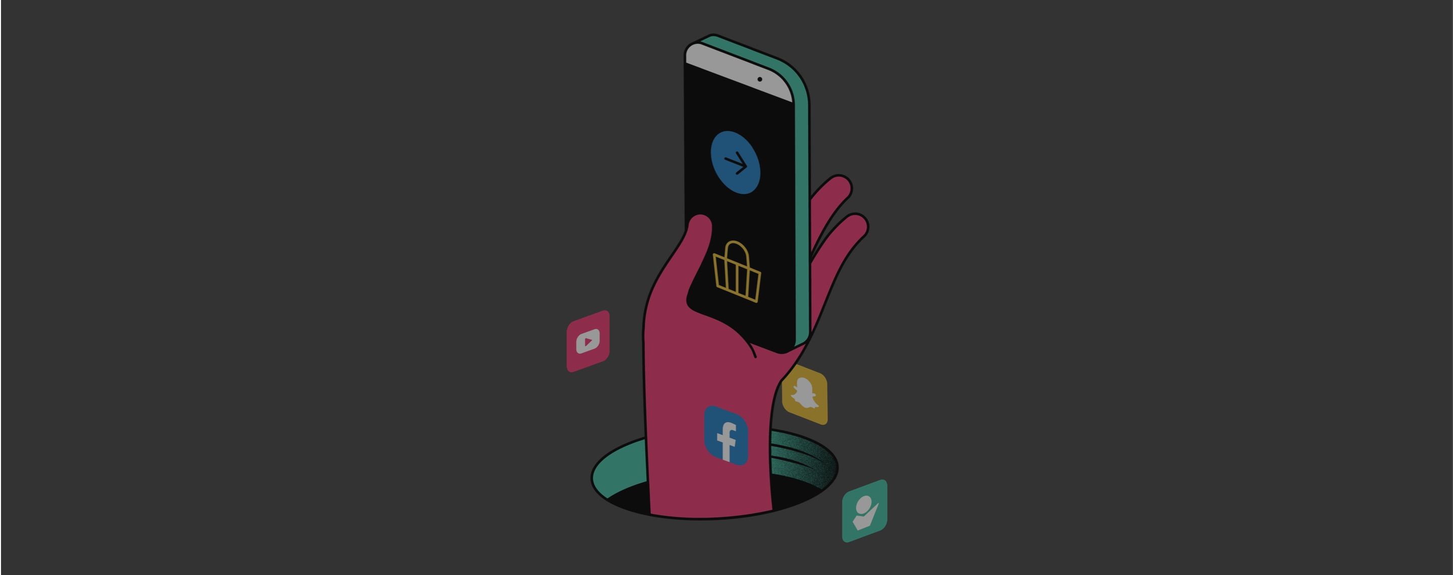 hand holding smartphone and shopping on social media