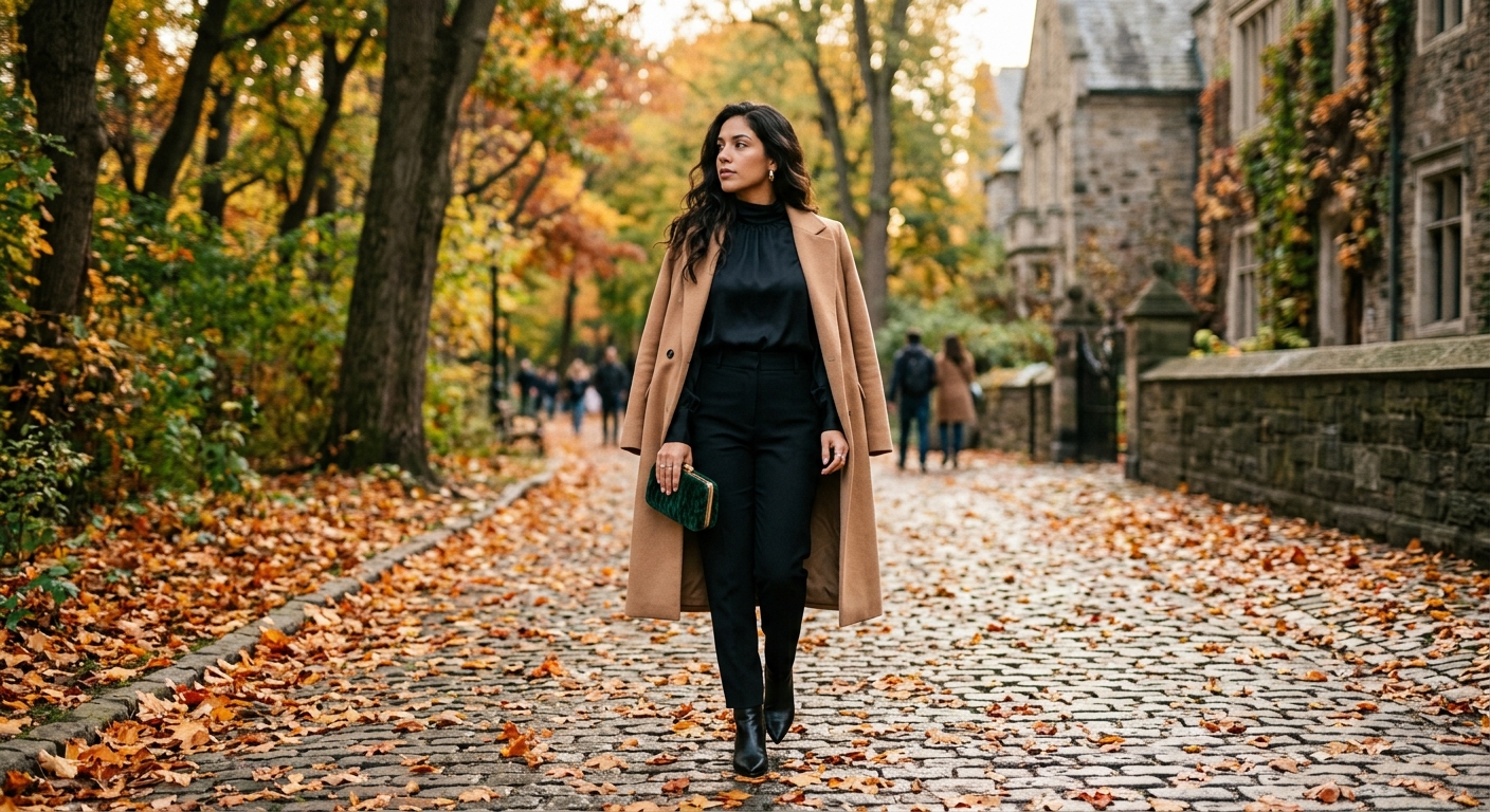 autumn romance date night outfit with a longline wool coat