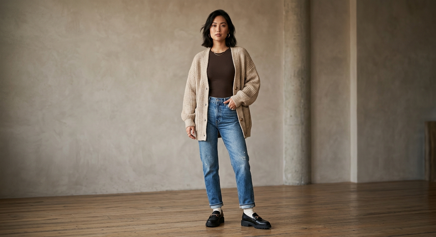 weekend coffee run autumn outfit with straight-leg jeans