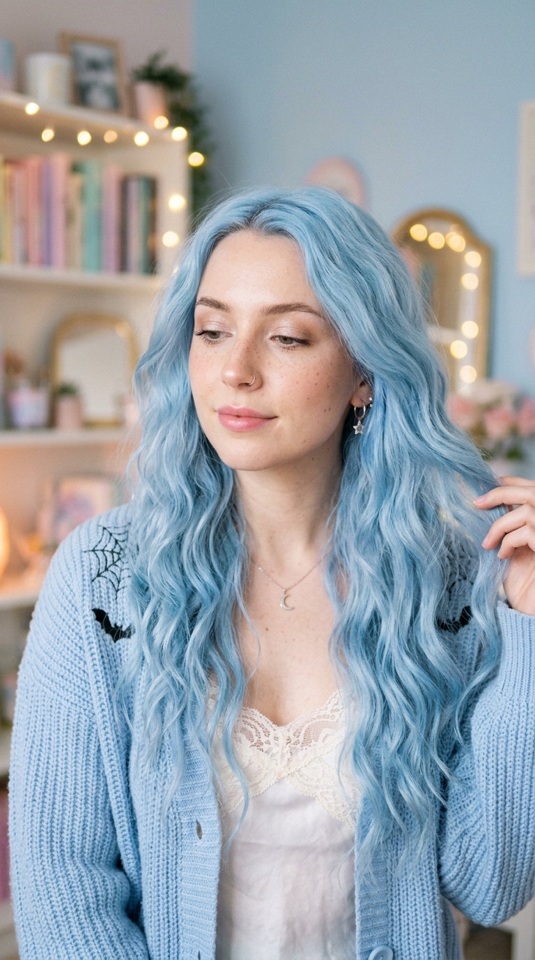 baby blue hair powder pastel waves the dreamy soft aesthetic blue shade pin