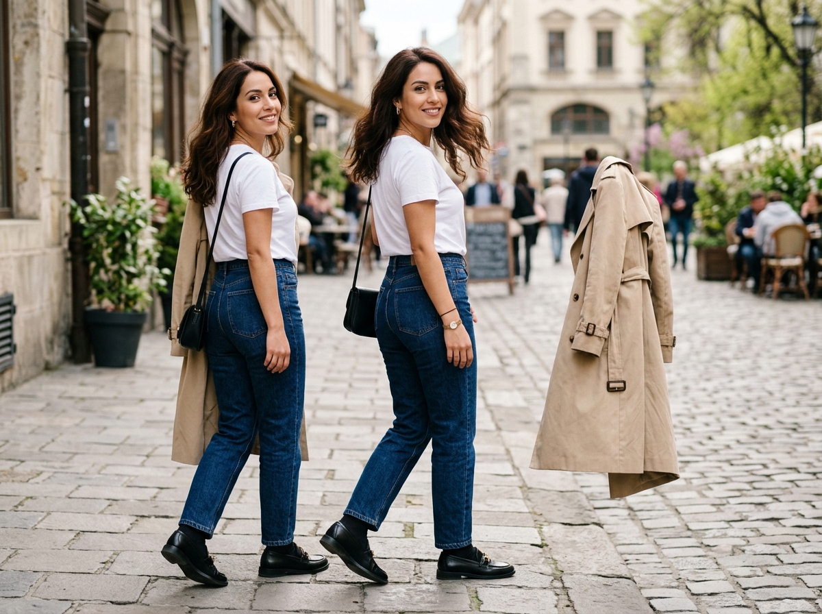 trench coat and white tee formula for effortless spring outfits for women