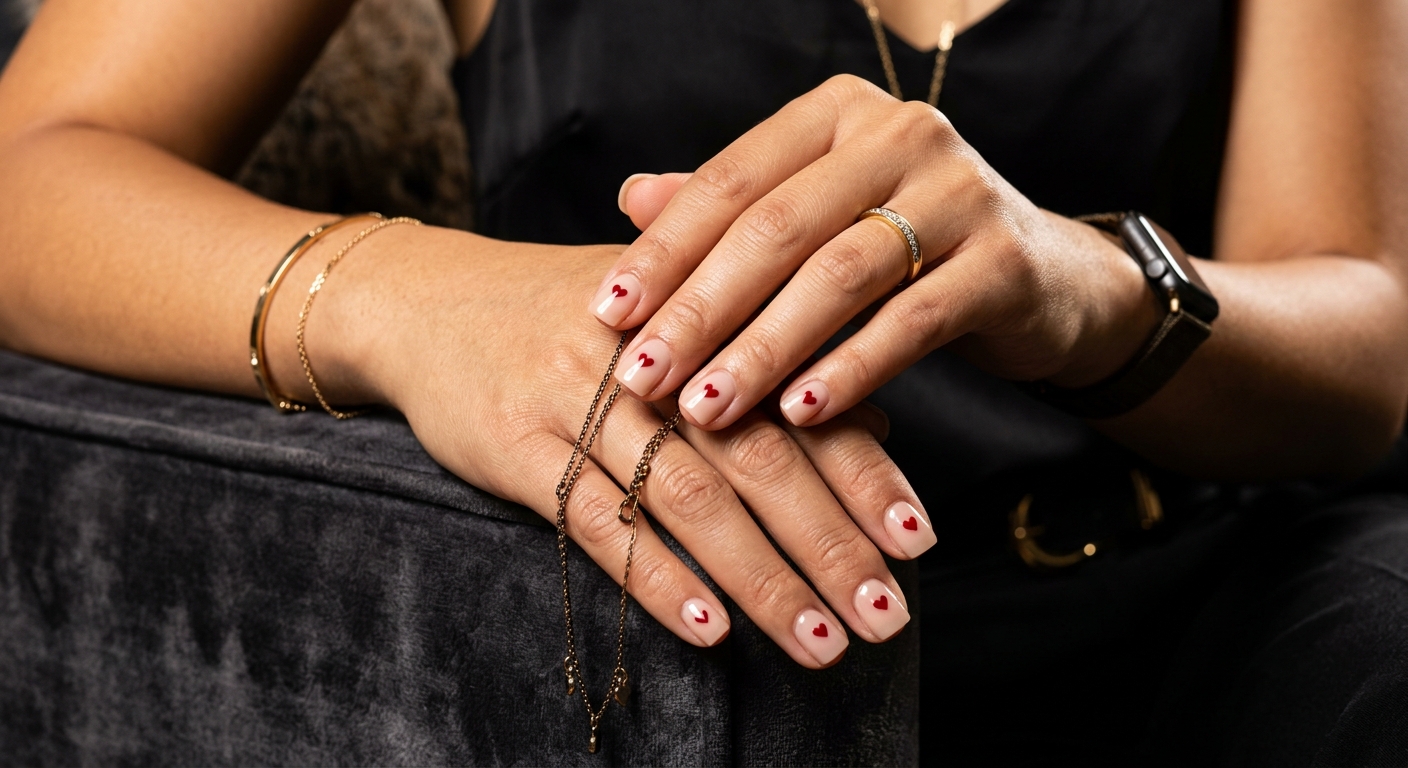 negative space micro-hearts valentine's day nails