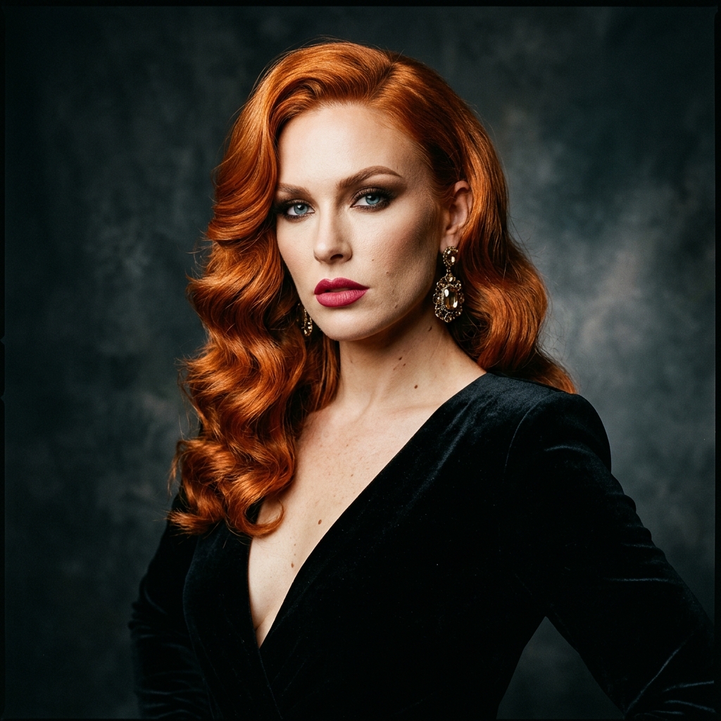 full vibrant copper fall hair color transformation in hollywood waves editorial style