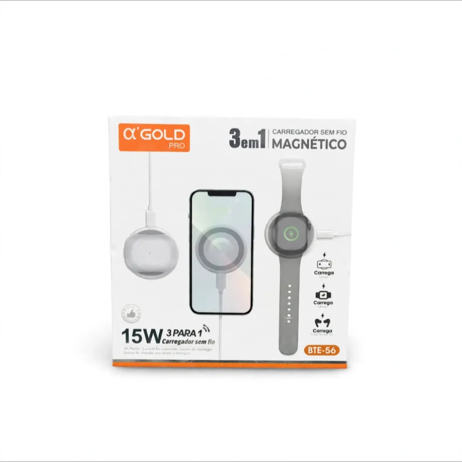 . BTE-56 Carregador de Indução Magnético 3 Em 1 Gold