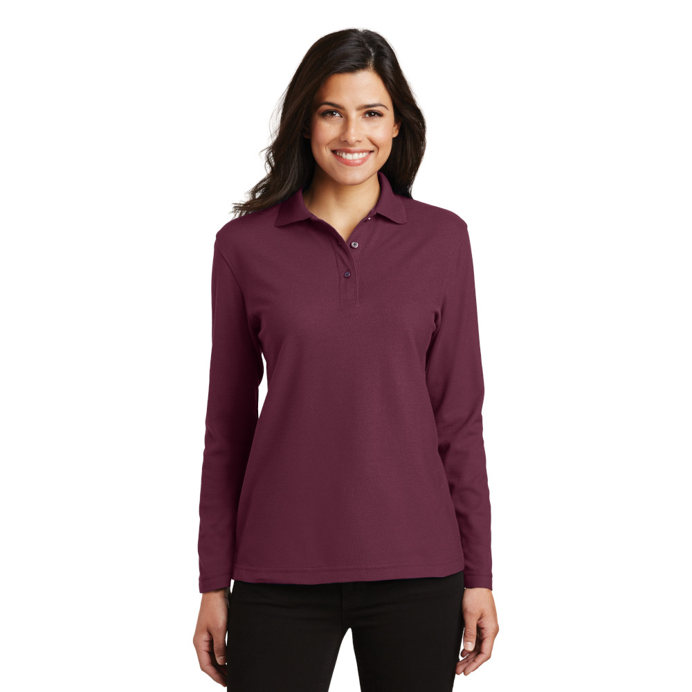 Port Authority® Ladies Silk Touch™ Long Sleeve Polo - Burgundy Color