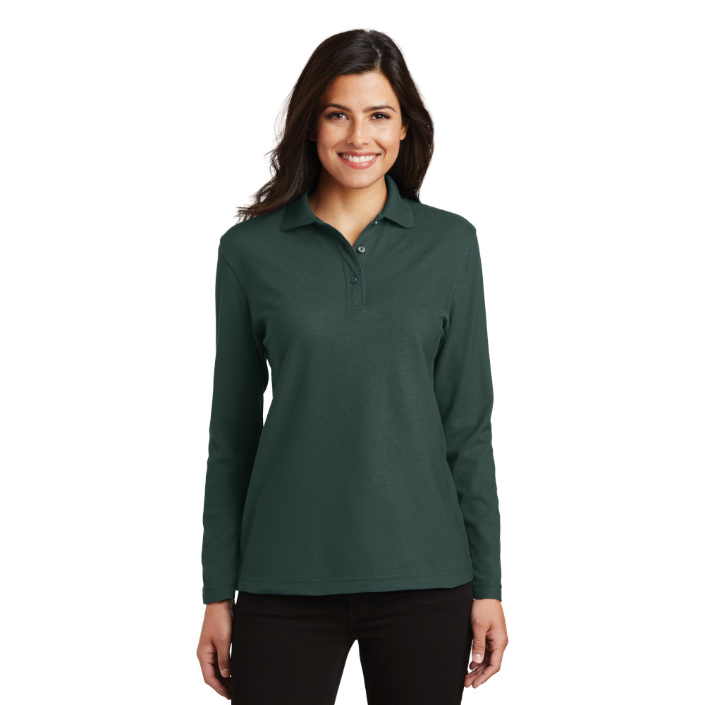 Port Authority® Ladies Silk Touch™ Long Sleeve Polo - Dark Green Color