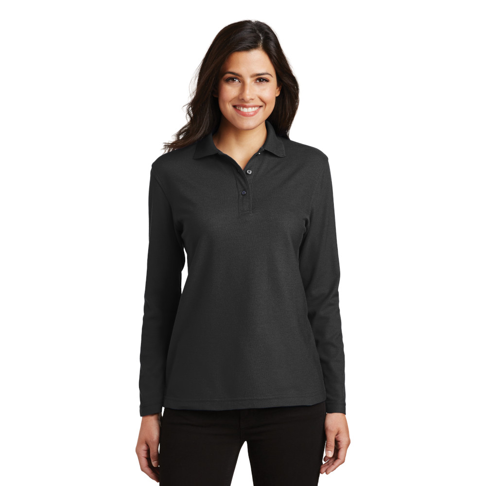 Port Authority® Ladies Silk Touch™ Long Sleeve Polo - Black Color