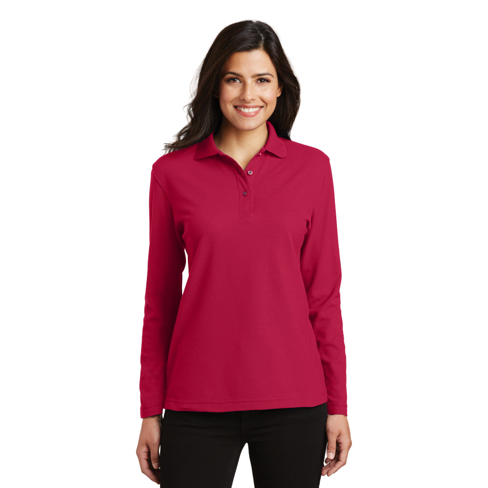 Port Authority® Ladies Silk Touch™ Long Sleeve Polo - Red Color