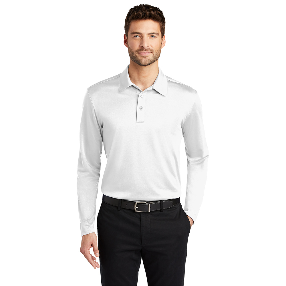 Port Authority® Silk Touch™ Performance Long Sleeve Polo - White Color