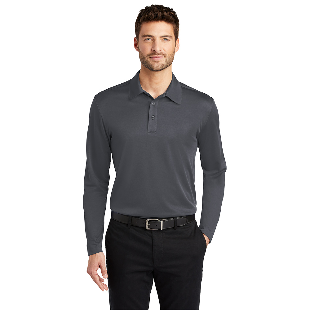 Port Authority® Silk Touch™ Performance Long Sleeve Polo - Steel Grey Color