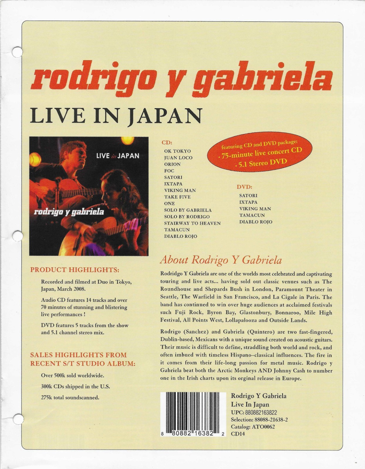 Rodrigo Y Gabriela 2008 Promo Trade Ad Poster For Live Japan 8.5x11 CD