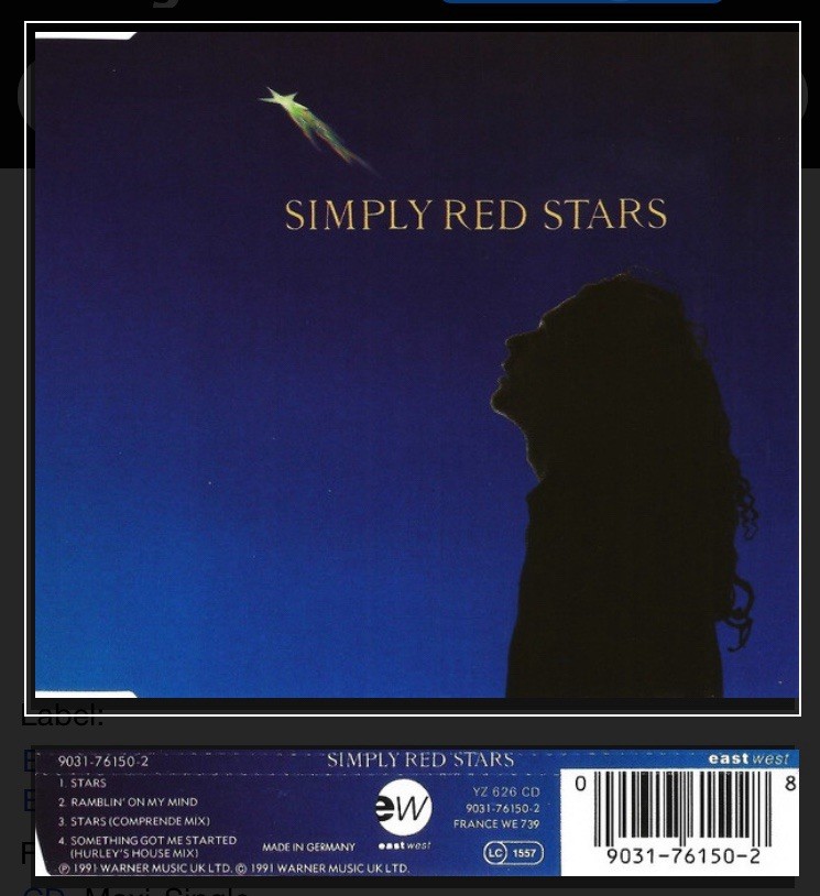 Simply Red Stars Single New Free UK Post CD 1991 East West Rock
