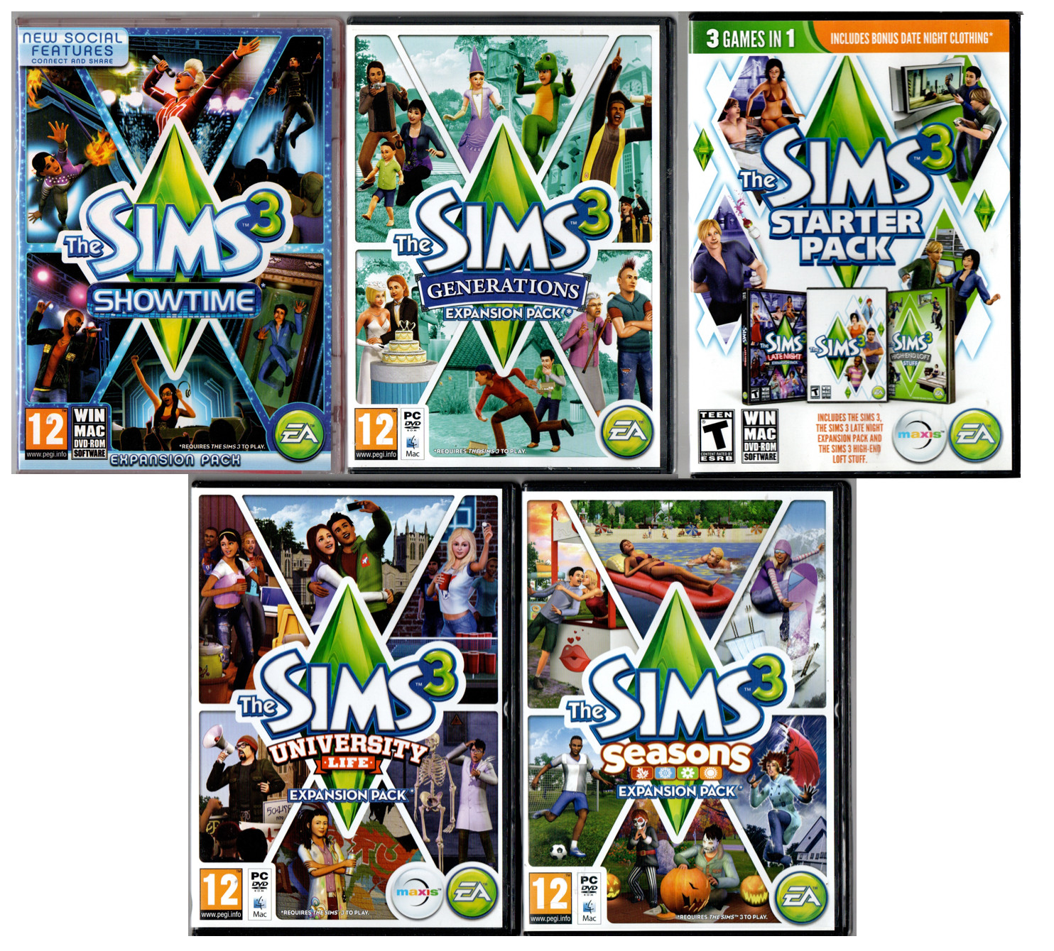 Sims 3 Games Expansion Packs Seasons University Showtime Generations Starter PC