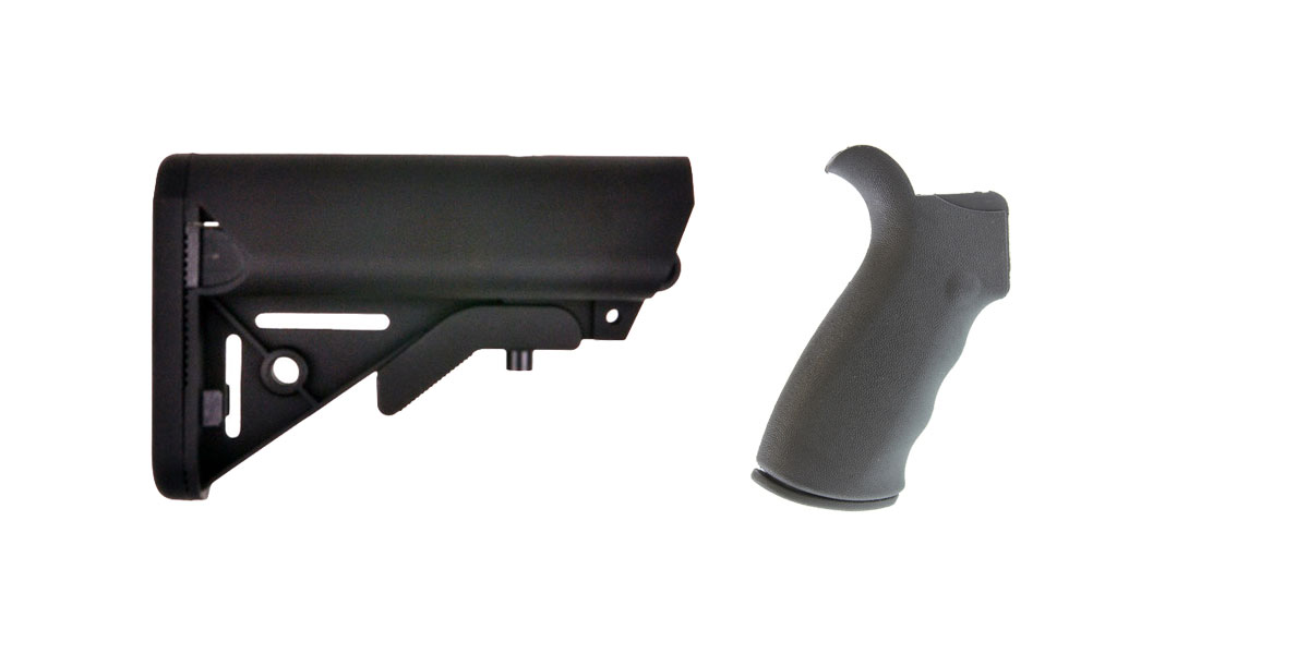 Custom Deal Omega Mfg. AR-15 Rear Beavertail grip, Rubberized Coating + Gauntlet Arms Tactical Sopmod Black Mil-Spec Buttstock
