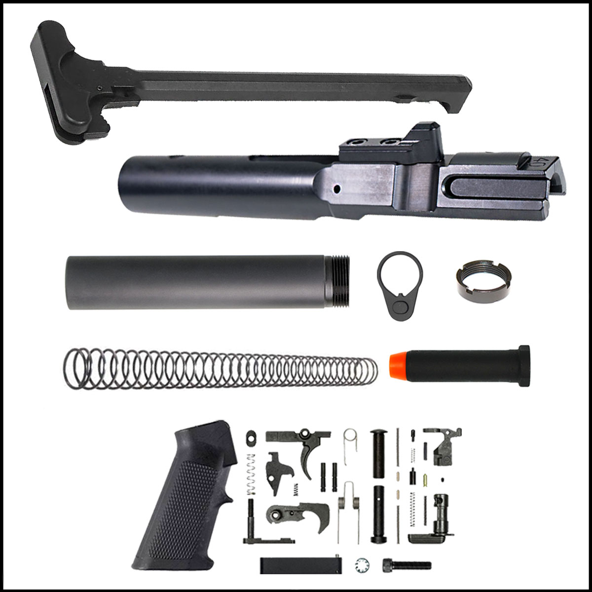 BCG/CH: Recoil Technologies 10mm BCG + Recoil Technologies AR-15 Charging Handle+ Recoil Technologies Lower Parts Kit  + Omega Mfg. Pistol Buffer Kit 