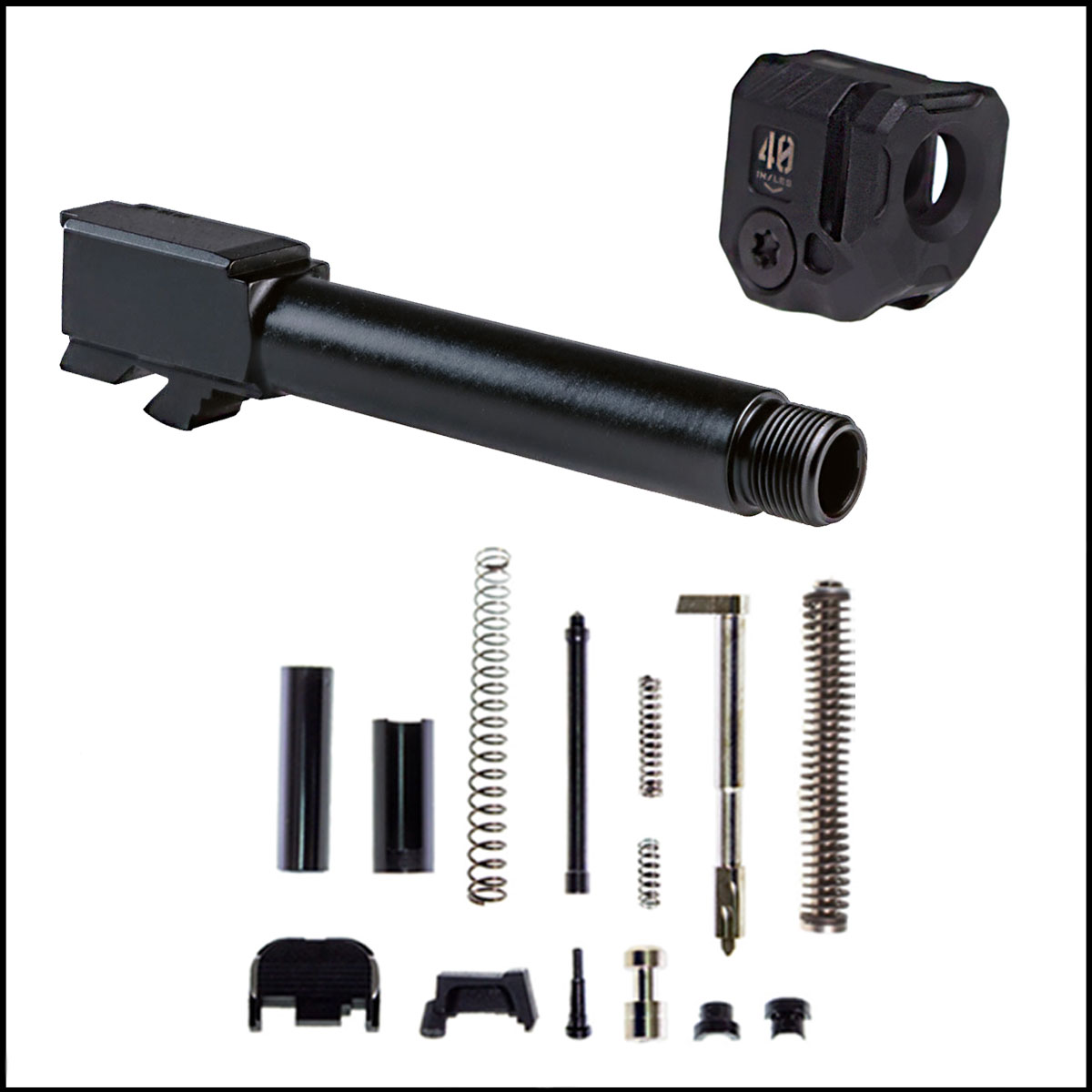 Barrel Bundle: Glock 19 Compatible Threaded Barrel + Strike Industries Threaded Barrel Comp + JE Machine Slide Parts Kit