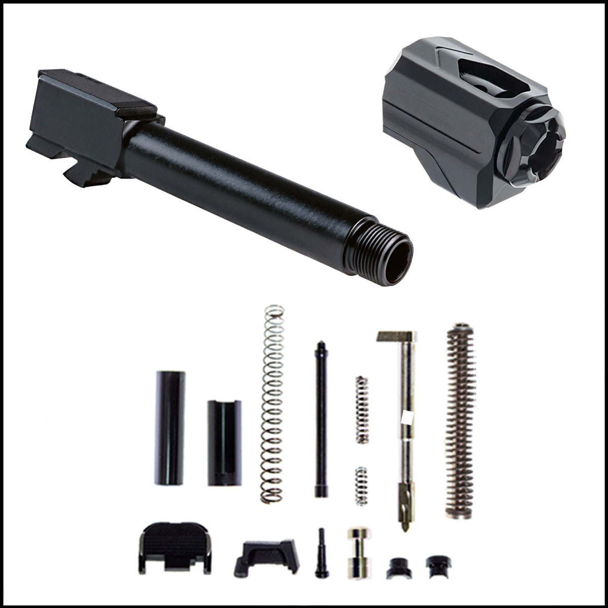 Barrel Bundle: Glock 19 Compatible Threaded Barrel + Tyrant Designs Universal Fit Compensator + JE Machine Slide Parts Kit