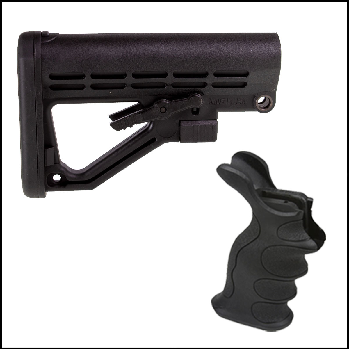 Furniture Kit: JE Machine A-Frame Skeleton Stock w/ Integral Rubberized Butt Pad + Gauntlet Arms Anti-Slip Textured Ergonomic Sniper Pistol Grip