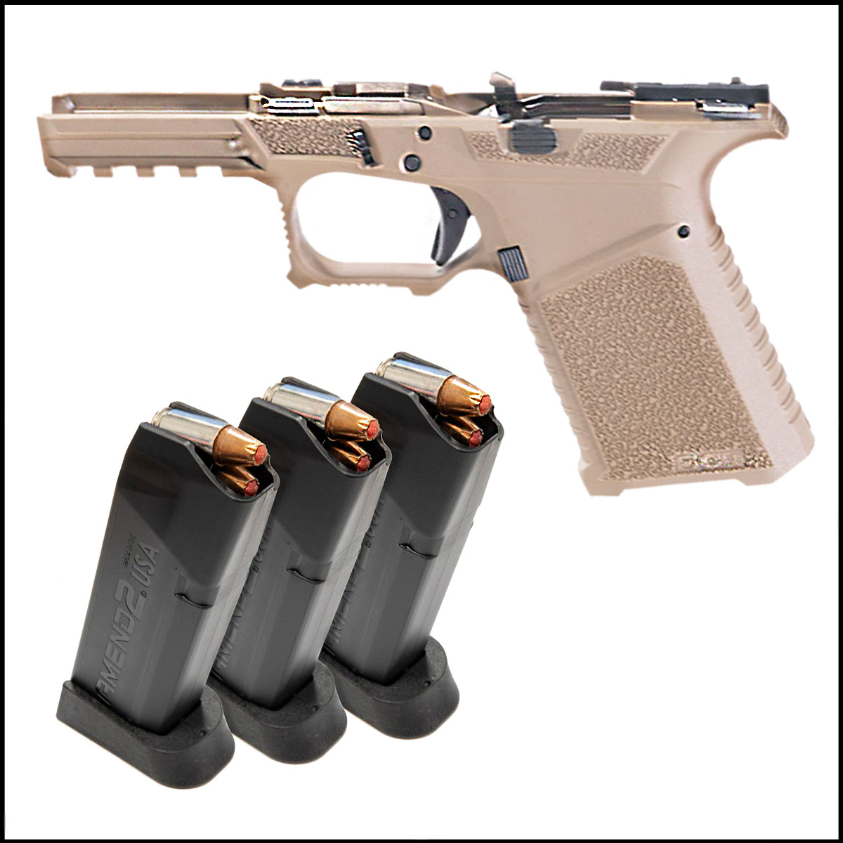 DIY Pistol Kits: SCT Manufacturing Full Frame Assembly + Amend2 A2-19 9mm 15-Round Black Magazine, G19 Compatible, 3-Pack  