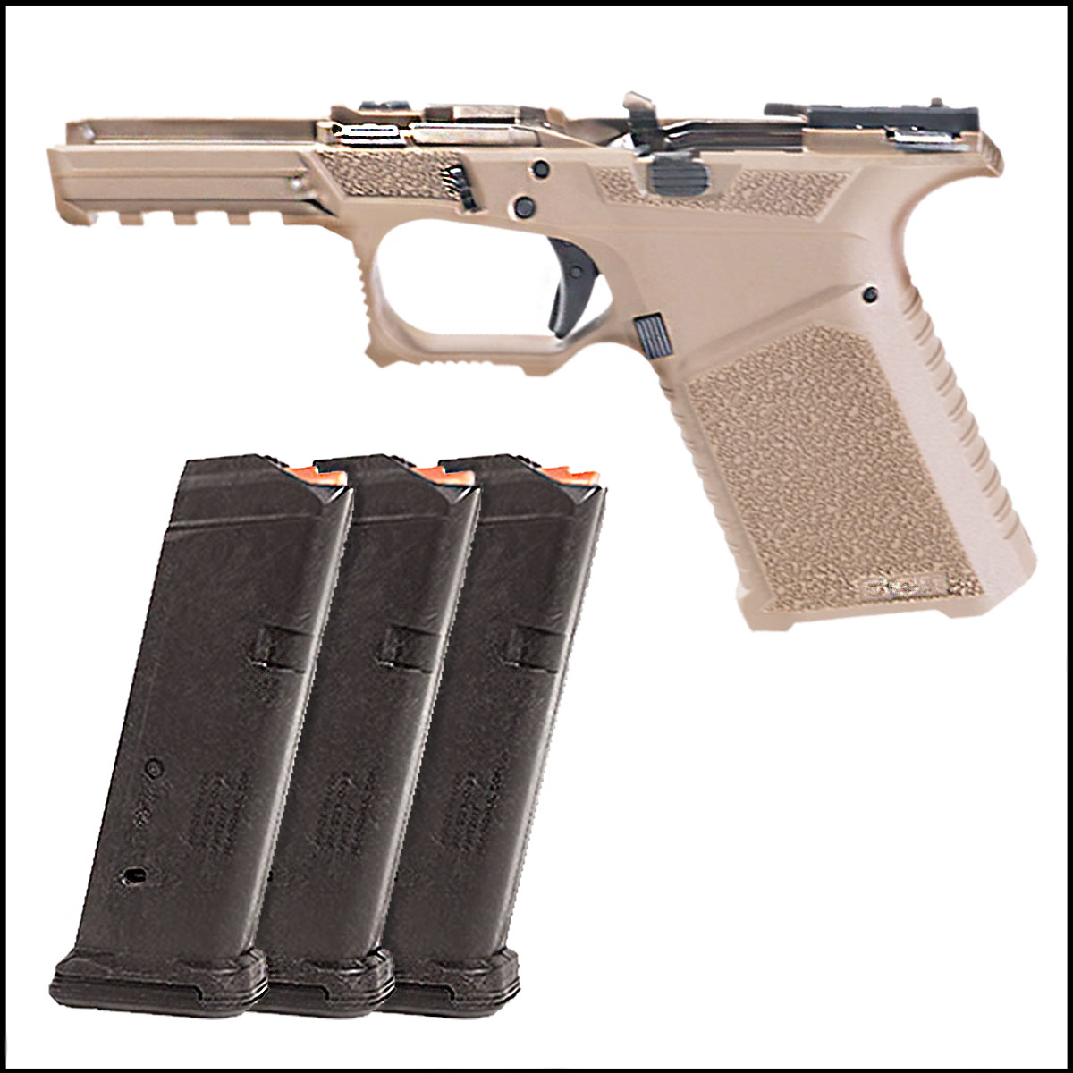 DIY Pistol Kits: SCT Manufacturing Full Frame Assembly + Magpul PMAG 17 GL9,  For Glock G19 15 Round Capacity, 3-Pack