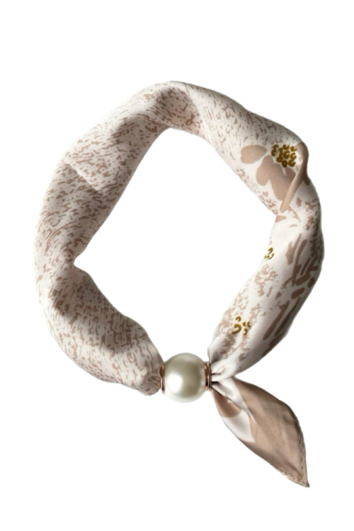 Tuch mit magnetischem Perlenverschluss Blumen - Beige