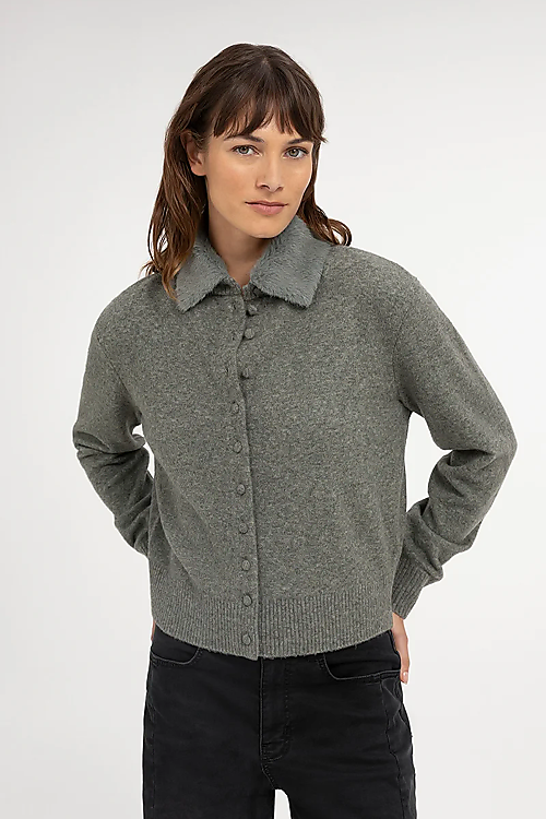 Cardigan mit zwei verschiedenen Kragen - Grau