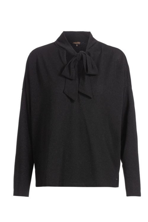 Beau Jersey Glitzer Bluse - Schwarz